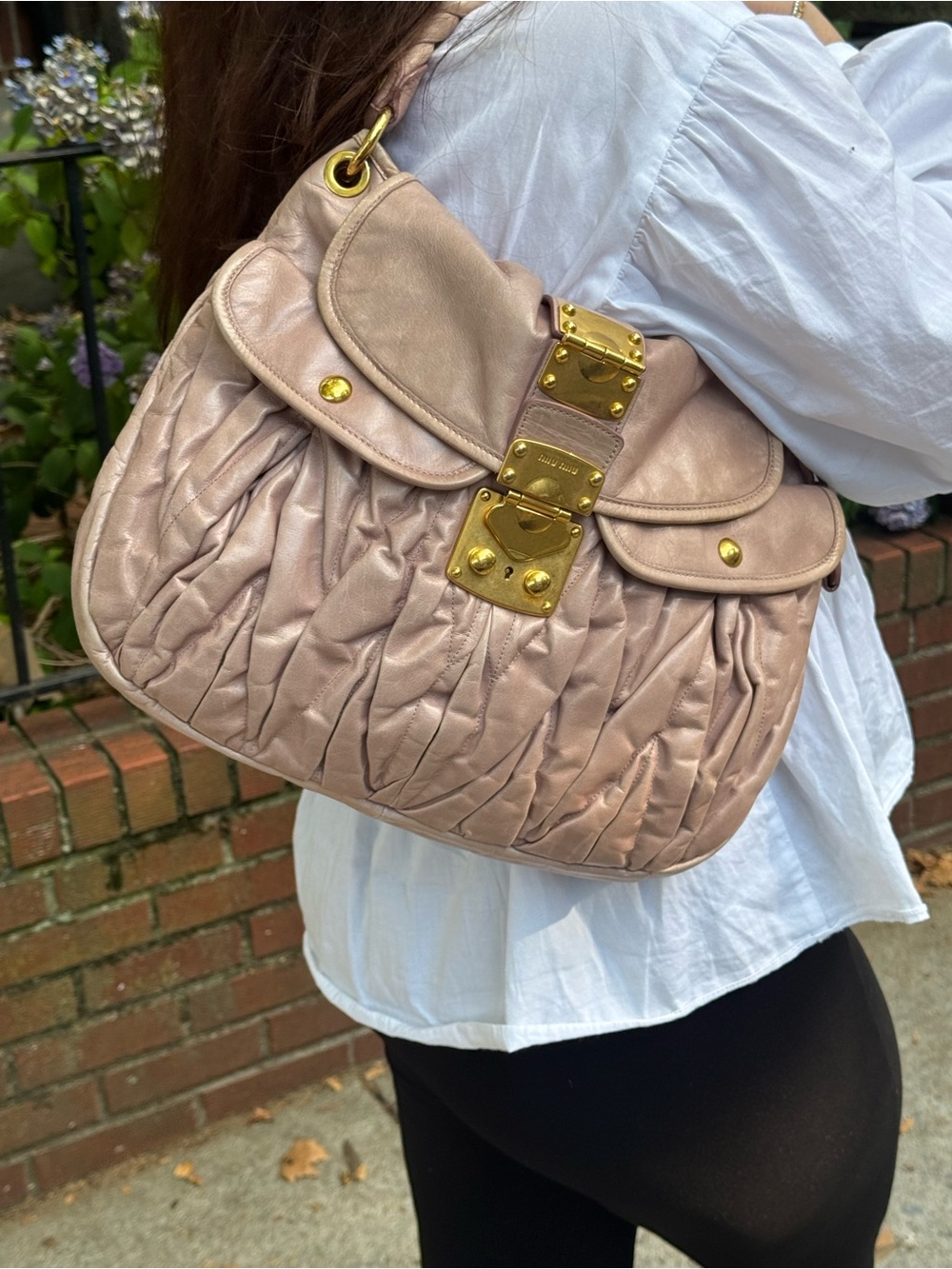 Miu Miu Neutral Pink Matelassé Coffer Hobo Bag w/ Strap - Picture 2 of 16